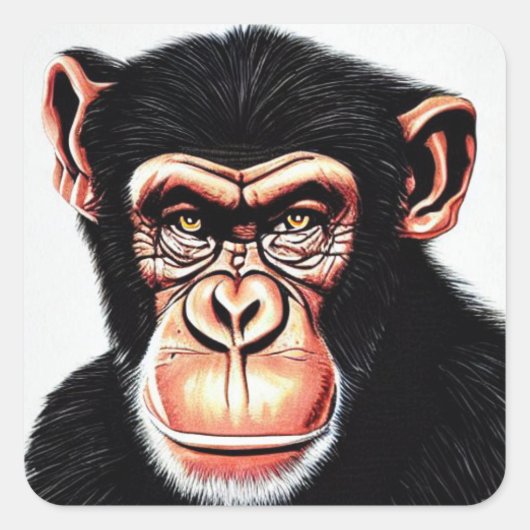 Chimpansee Vierkante Sticker (Voorkant)