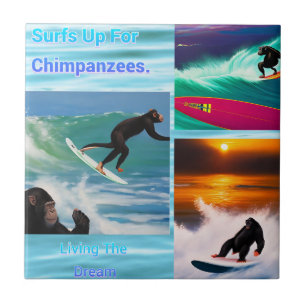 Chimpansees Surfing Photo Collage, keramische Tege Tegeltje