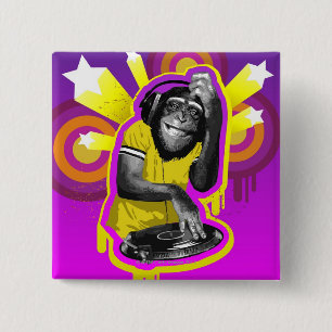 Chimpanzee DJ Vierkante Button 5,1 Cm