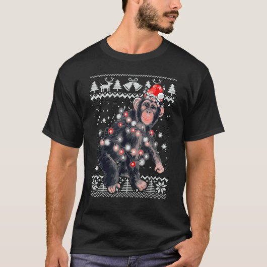 Chimpanzee Xmas Lighting Santa Monkey Ugly Christm T-shirt (Voorkant)