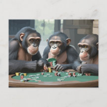 Chimpanzees playing poker briefkaart