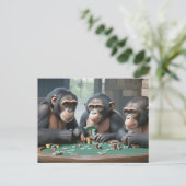 Chimpanzees playing poker briefkaart (Staand voorkant)