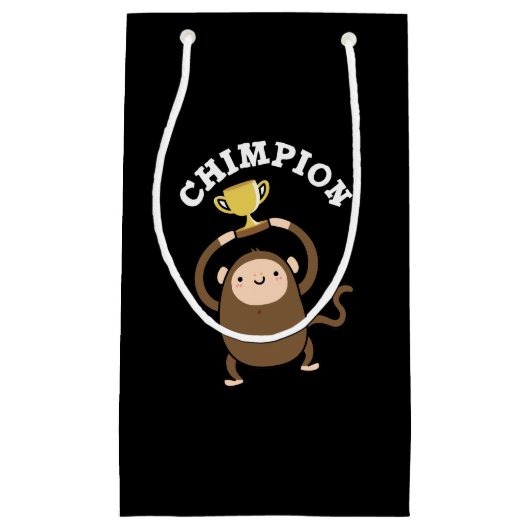 Chimpion Funny Champion Chimpanzee Pun Dark BG Klein Cadeauzakje (Voorkant)