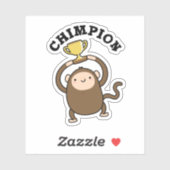 Chimpion Funny Champion Chimpanzee Pun Sticker (Vel)