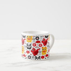 China boft kat, draak en panda espresso kop