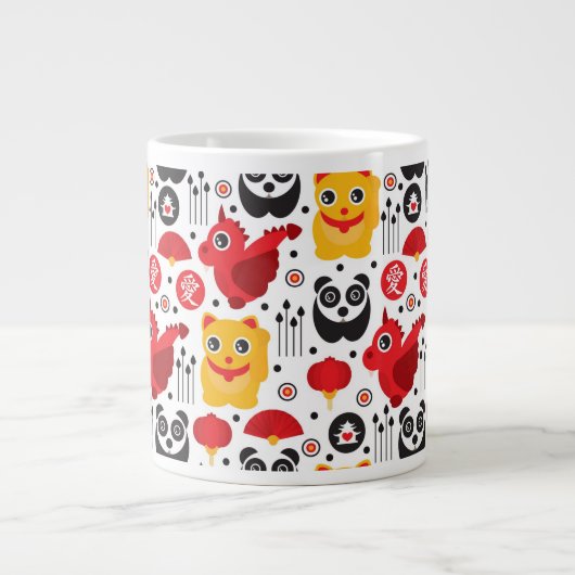 China boft kat, draak en panda jumbo mok (Voorkant)