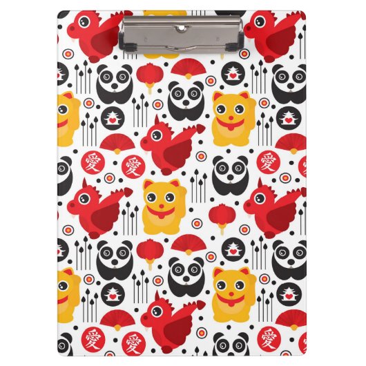 China boft kat, draak en panda klembord (Voorkant)