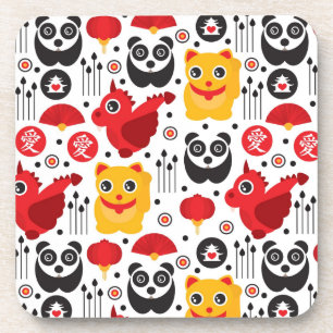 China boft kat, draak en panda onderzetter