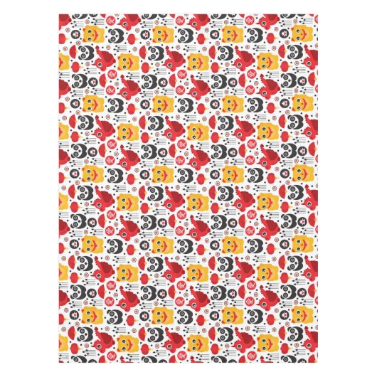 China boft kat, draak en panda tafelkleed (Voorkant)