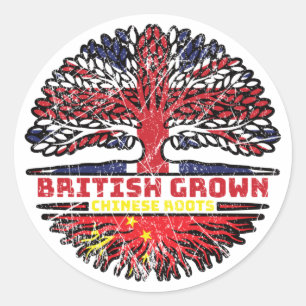 China Chinese UK British Tree Roots Ronde Sticker