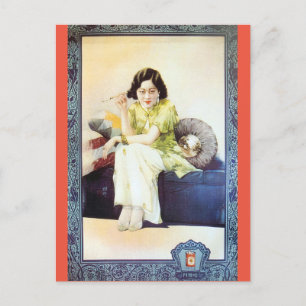  China Cigarette Ad Retro Beauty Model Briefkaart