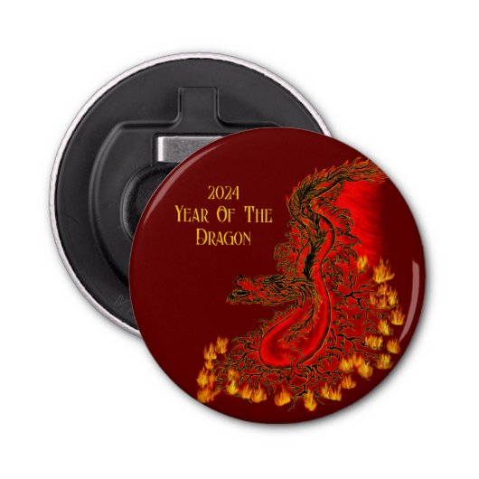 China Dragon, 2024 Jaar van de Draak Button Flesopener (Voorkant)