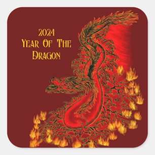 China Dragon, 2024 Jaar van de Draak Vierkante Sticker