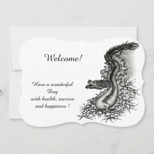 China Dragon, Black and White Design in Tattoostyl Kaart (Voorkant)