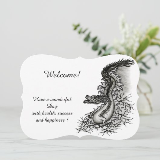 China Dragon, Black and White Design in Tattoostyl Kaart (Staand voorkant)