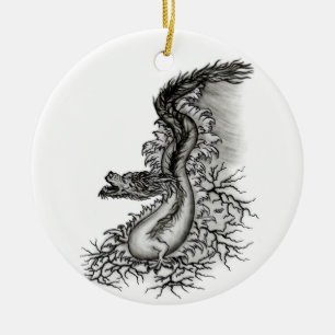 China Dragon, Black and White Design in Tattoostyl Keramisch Ornament