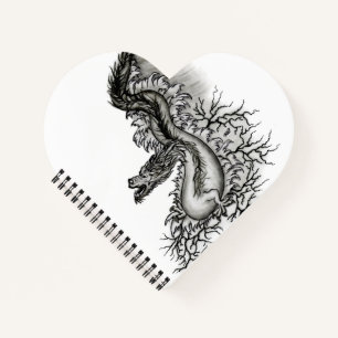 China Dragon, Black and White Design in Tattoostyl Notitieboek