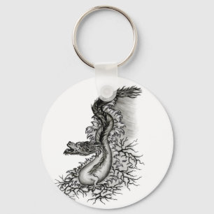 China Dragon, Black and White Design in Tattoostyl Sleutelhanger