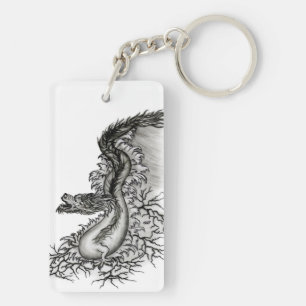 China Dragon, Black and White Design in Tattoostyl Sleutelhanger
