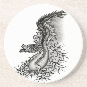 China Dragon, Black and White Design in Tattoostyl Zandsteen Onderzetter