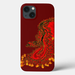 China Dragon red and gold design iPhone 13 Hoesje