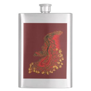 China Dragon red and gold design Heupfles
