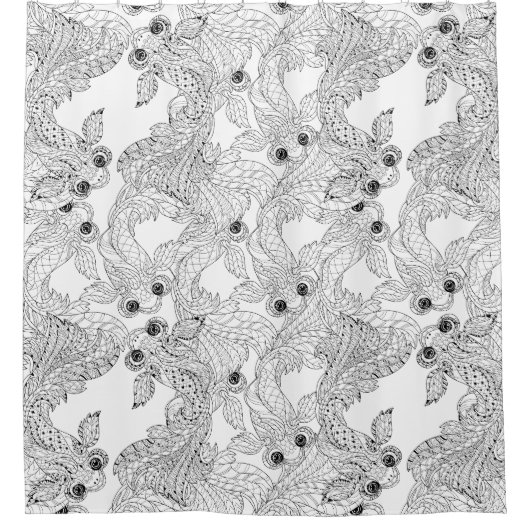 China Fish Doodle Douchegordijn (Voorkant)