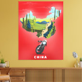 China geïllustreerde kaart reisposter canvas afdruk (Insitu (Woonkamer))