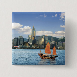 China; Hongkong; Victoria Harbour haven; A Vierkante Button 5,1 Cm