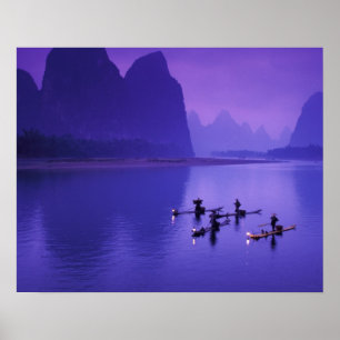 China, Li River. aalscholvervissers. Poster