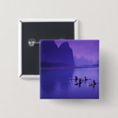 China, Li River. aalscholvervissers. Vierkante Button 5,1 Cm (Voorkant /achterkant)