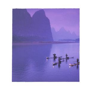 China, Li rivier. Aalscholver vissers. Notitieblok