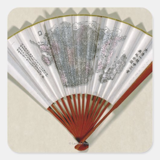 China op het gezicht van een FanPanoramic Map Vierkante Sticker (Voorkant)