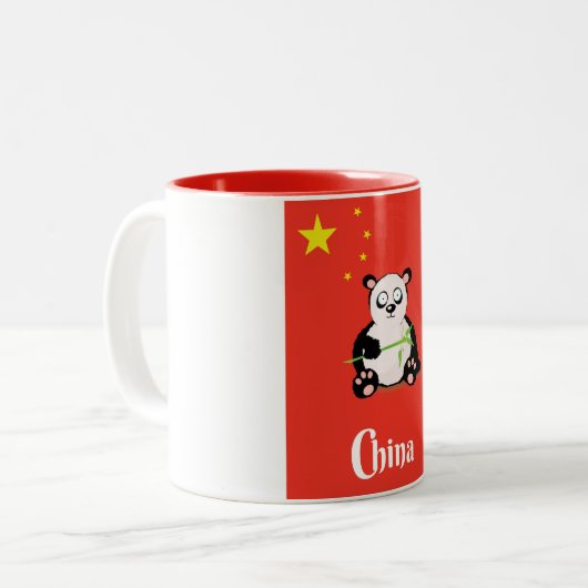 China Panda-reisposter. Tweekleurige Koffiemok (Voorkant links)