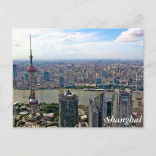 China, Shanghai Skyline tegen Dag Briefkaart