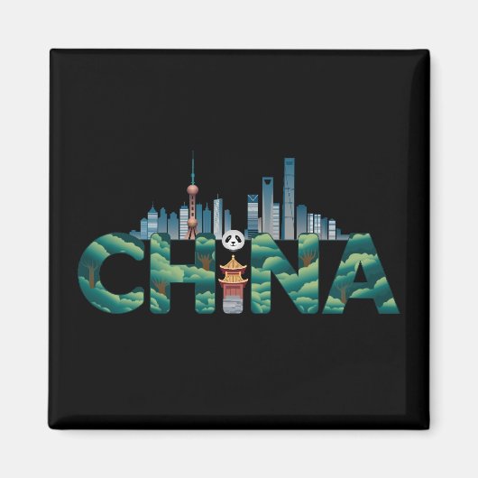 China Shanghai Temple Panda Magneet (Voorkant)