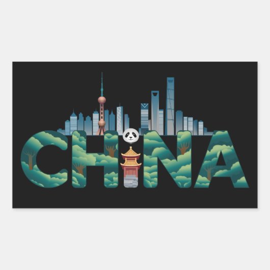 China Shanghai Temple Panda Rechthoekige Sticker (Voorkant)