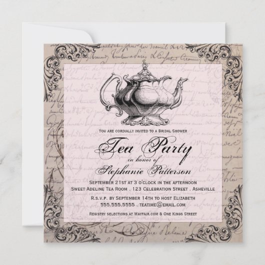 China Teapot Vrijgezellenfeest Tea Party Kaart (Achterkant)