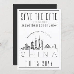 China Wedding Stylized Skyline Save the Date Kaart