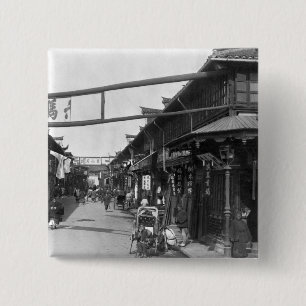 Chinatown in Shanghai, eind 19e eeuw Vierkante Button 5,1 Cm