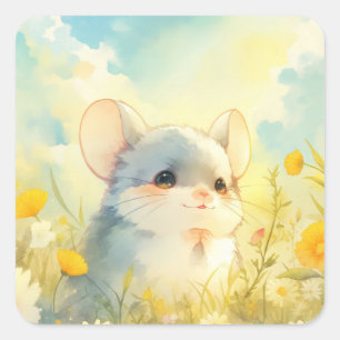Chinchilla Vrolijke Glimp van Wilde Bloemen Vierkante Sticker