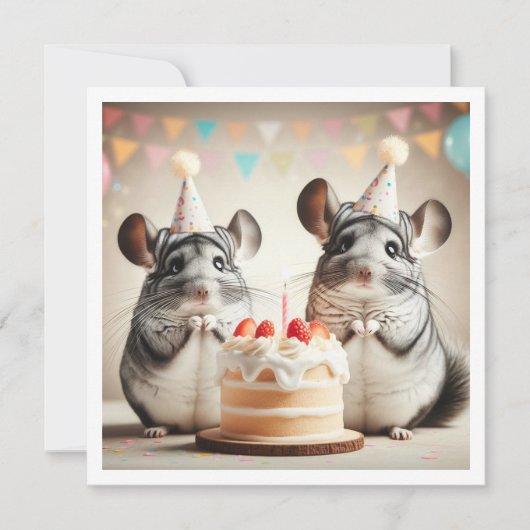 chinchillas manger gâteau invitation anniversaire (Devant)