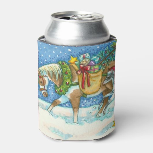 CHINCOTEAGE PONIES, WITTE CHRISTMAS-KOELBOX BLIKJESKOELER (Blikje Voorkant)