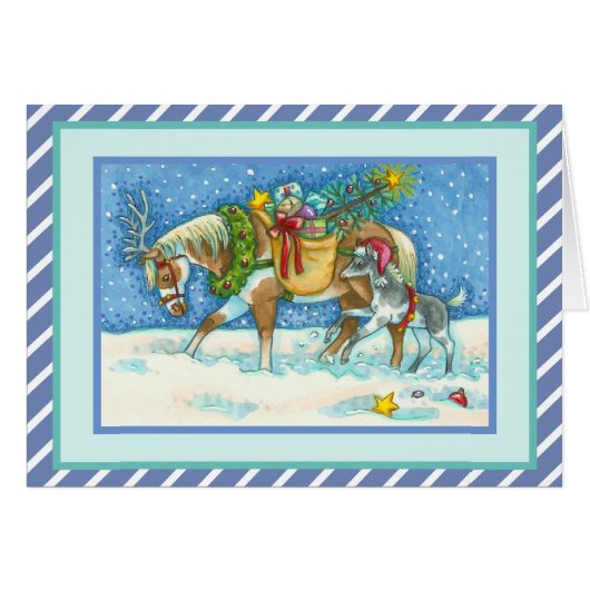 CHINCOTEAGUE PONIES CHRISTMAS GREETING CARD Verse (Devant horizontal)