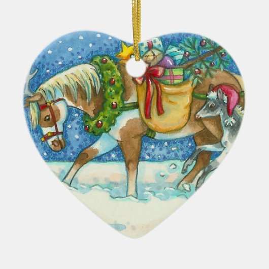 CHINCOTEAGUE PONIES CHRISTMAS HORSES SIGNED 2019 KERAMISCH ORNAMENT (Voorkant)