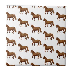 Chincoteague Pony Bruine Aquarel Schildering Paard Tegeltje
