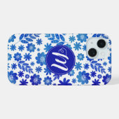 Chine bleue Tiré à la main motif floral & Monogram (Verso Horizontal)