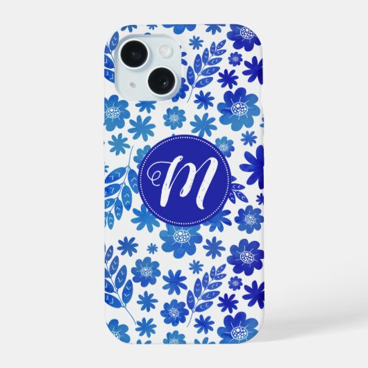 Chine bleue Tiré à la main motif floral & Monogram (Verso)