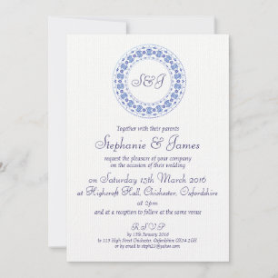 Chine classique bleu Faire-part de mariage personn