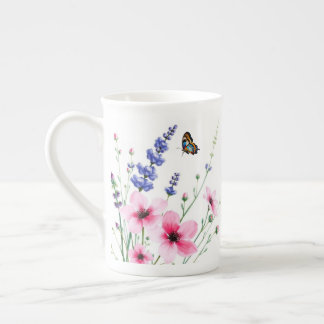 Chine osseuse - Mug - Champ de fleurs, papillons